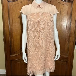 Blush Pink Dress Nanette Lepore Lace Shift Chiffon Collar Yoke Size 4